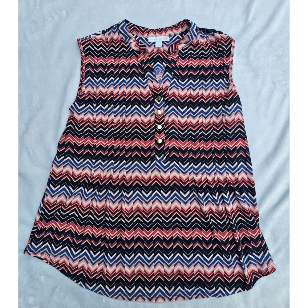 Westport 1962 Sleeveless Geometric Blouse Womens Large Herringbone Career Work
